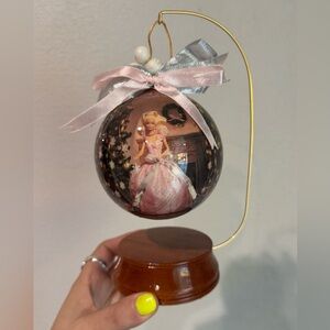 1990s Holiday Barbie Ornament Ball – Pink Gown w/ Stand & Ribbon Bow‎